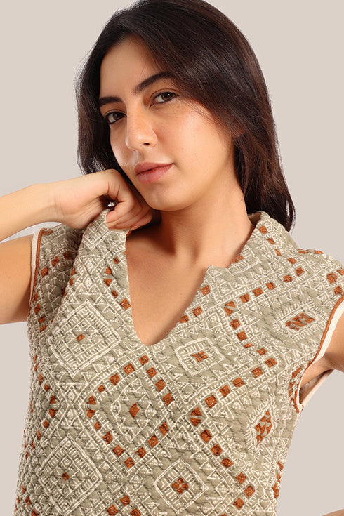 Cotton quilted sleeveless long dress